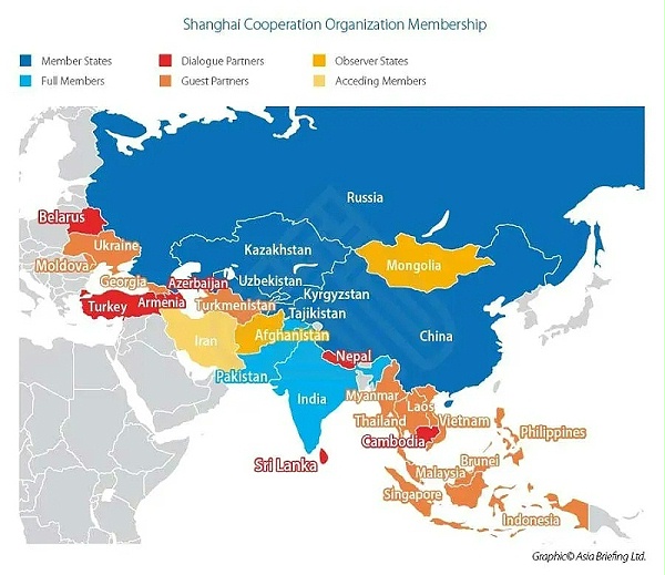 上海合作组织成员国分布图